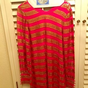 Pink with gold sequin dress by Dallin Chase